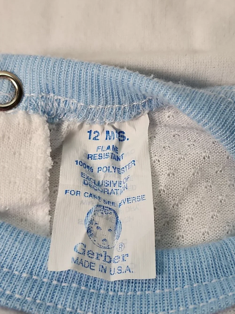 GERBER 2 Piece Snap Apart Blue BABY PAJAMAS Animals Baseball USA 12 MONTHS VTG